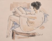 Sydney d'Horne Shepherd, A mixed media study of a seated female nude, signed in pencil, 10.5