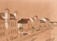Indian street scene, 'Kalibesar Barat 1912' pen and ink study, signed, 19.25