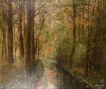 20th Century French School, A view of a stream through trees, oil on canvas, signed L. Bernet?, 29.
