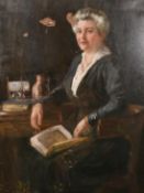 R.B. Ogle, Early 20th Century English School, A portrait of a seated lady reading a book, oil on