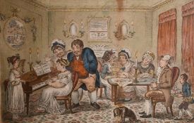 James Gillray (1756-1815) British, 'Farmer Giles and his wife' coloured etching, 12.25