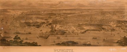 A large panoramic wood engraving of Plymouth, 15.75