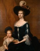 Dominicus van der Smissen (1704-1760) German, A portrait of a seated lady and a child holding a