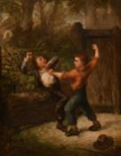 Paul Delcour (19th Century) French, 'The young Pugilists' oil on canvas, signed and with inscription