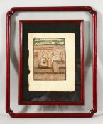 AN INDIAN PAINTED MINIATURE, depicting two young female figures, one seated, the other standing,