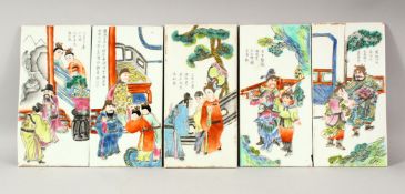 5 CHINESE FAMILLE ROSE PORCELAIN PANEL SECTIONS - each decorated with scenes of figures / warriors