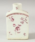 A CHINESE PINK AND WHITE PORCELAIN CADDY, 11.5cm high.