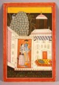 A GOOD INDIAN MINIATURE PAINTING OF KRISHNA AND RADHA, unframed, 26cm x 17cm.