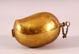 A 19TH CENTURY INDIAN BRASS LADIES FRUIT FORMED MAKEUP BOX - the interior with a mirror and