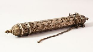 A JEWISH JUDAICA WHITE METAL OPENWORK SCROLL HOLDER, with open work floral decoration, with a
