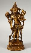 A SINO - TIBETAN GILT BRONZE FIGURE OF BUDDHA / DEITY - 18.5CM