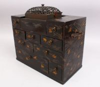 A GOOD JAPANESE MEIJI PERIOD LACQUER CABINET / BOX, The body decorated with raised wave design and