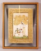 A FINE 19TH CENTURY INDIAN MINATURE PAINTING OF KRISHNA WITH HIS GOPIES, framed and glazed in a