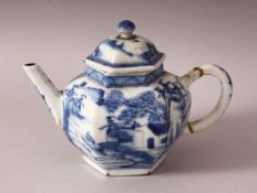 A 18TH / 19TH CENTURY CHINESE BLUE & WHITE PORCELAIN TEAPOT - decorated with native landscape views,