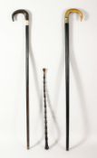 A LOT OF THREE HORN POSS RHINO WALKING STICKS - two larger with carved horn handles, one smaller