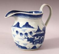 AN 18TH / 19TH CENTURY CHINESE BLUE & WHITE PORCELAIN JUG - the body decorated with native landscape