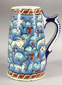 AN IZNIK STYLE GREEK POTTERY JUG, painted with deer and rabbits, 22cm high.