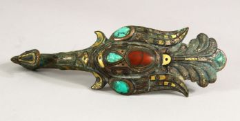 A RARE EARLY PHOENIX ENAMELLED AND GILDED BELT BUCKLE, 18cm long.