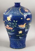 A CHINESE MING STYLE FAHUA MEIPING PORCELAIN VASE - decorated with ducks and kylin amongst lotus