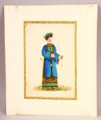 A 19TH CENTURY CHINESE STUDY OF A EUROPEAN LADY wearing a Chinese dress carrying an opium pipe, 26cm