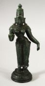 A BRONZE THAI FIGURE OF A DEITY / GODDESS - In a standing pose, 17cm (AF)