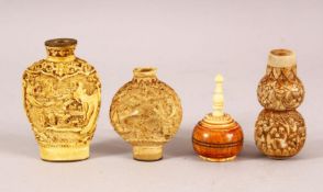 A MIXED LOT OF 19TH CENTURY CHINESE CARVED IVORY SNUFF BOTTLES, of varying style and size