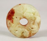 A CHINESE CARVED JADE BI / PENDANT - the pendant carved in the form of Bi, carved with chilong