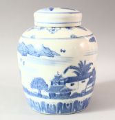A CHINESE BLUE AND WHITE PORCELAIN JAR AND COVER, 26cm high overall.