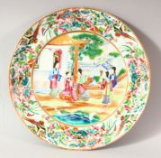 A CHINESE CANTON PORCELAIN PLATE, the centre painted with female musicians and other female