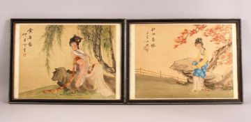 A PAIR OF 20TH CENTURY CHINESE PAINTINGS ON SILK - each depicting a figure in landscape settings,