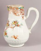 AN 18TH CENTURY CHINESE FAMILLE ROSE PORCELAIN RIBBED BEAK JUG - decorated with birds in branches,