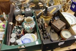 Miscellaneous collectables to include soda syphons, drum shaped storage boxes etc.