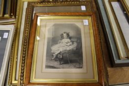 The String of Daisies engraving in a maple frame together with a set of three gilt framed prints and