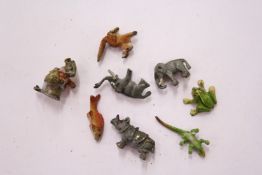 A collection of miniature cold painted bronze animals.