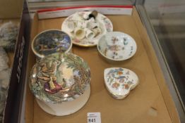 Two pot lids with bases and other decorative china.