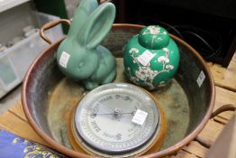 A copper preserve pan and three other items.