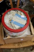 Two boxes of lace and linen, a quantity of lace trimmings etc.