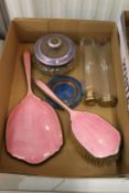 Silver and enamel dressing table items etc.