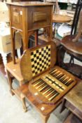A Victorian inlaid walnut folding games table top and two other items.