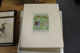 Nine Indian School miniatures, unframed.