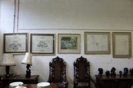 Two prints of Milton Abbey, a print after Laura Knight and a pair of prints by Isabelle Brent of the