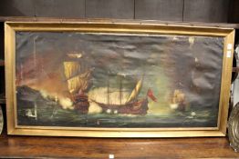 Men O' War in Battle oil on canvas.