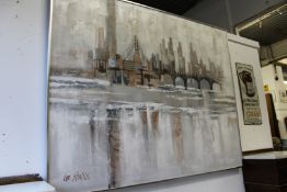 Lee Reynolds, a large oil on canvas depicting a cityscape.
