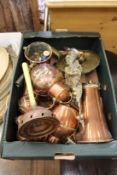 Various items of copper and brass ware.
