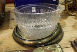 Two cut glass and brass circular ceiling shades.