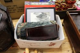 A small Chinese hardwood stand and other oriental collectables.