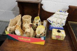 Sylvac dogs and other china together with a porcelain model of a sailing ship and a butter dish