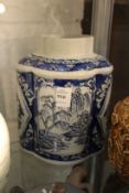 A Chinese blue and white porcelain tea caddy of large size (lacking cover).