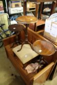 Three tripod tables and a stool.