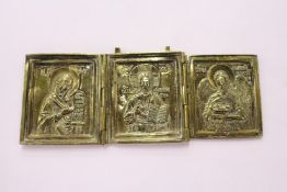 A Russian cast brass folding travelling icon.